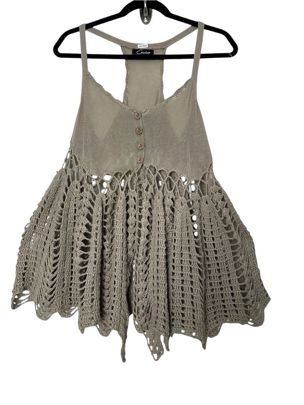 Boho Goblincore Crochet Babydoll Tank Top Y2K Forestcore Earthy Hobbit Coastal - Picture 2 of 14